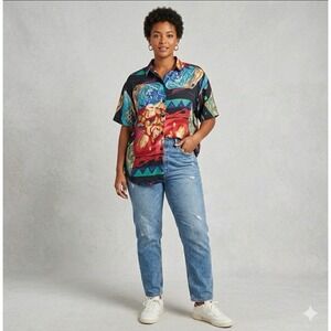 Women's Caliche Size Medium Short Sleeve Shirt Colorful